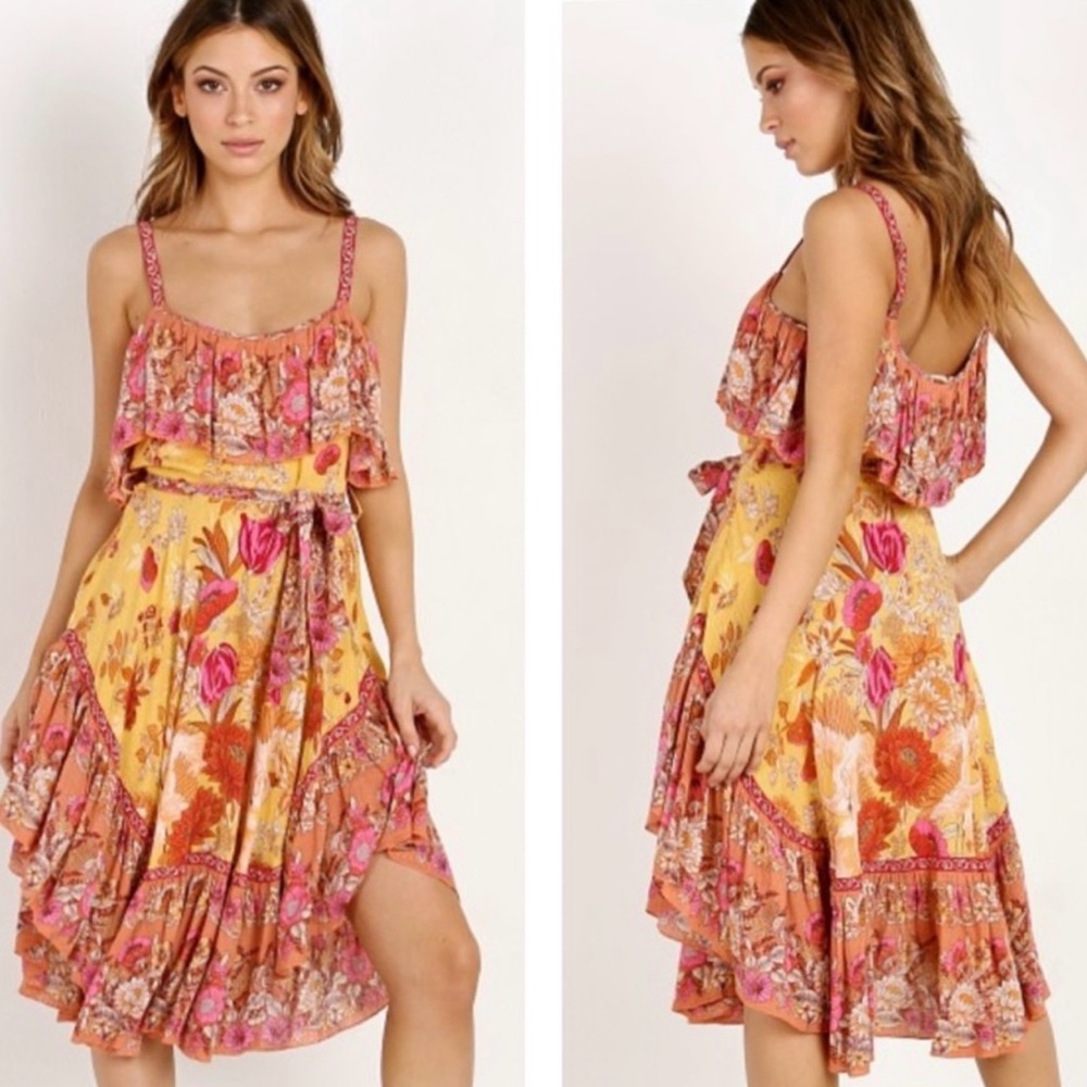 Spell Floral Yellow and Pink Dress